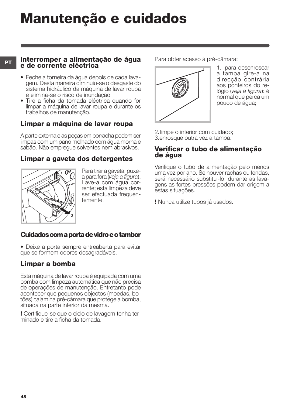 Manutenção e cuidados | Indesit IWME-127-EU User Manual | Page 48 / 84