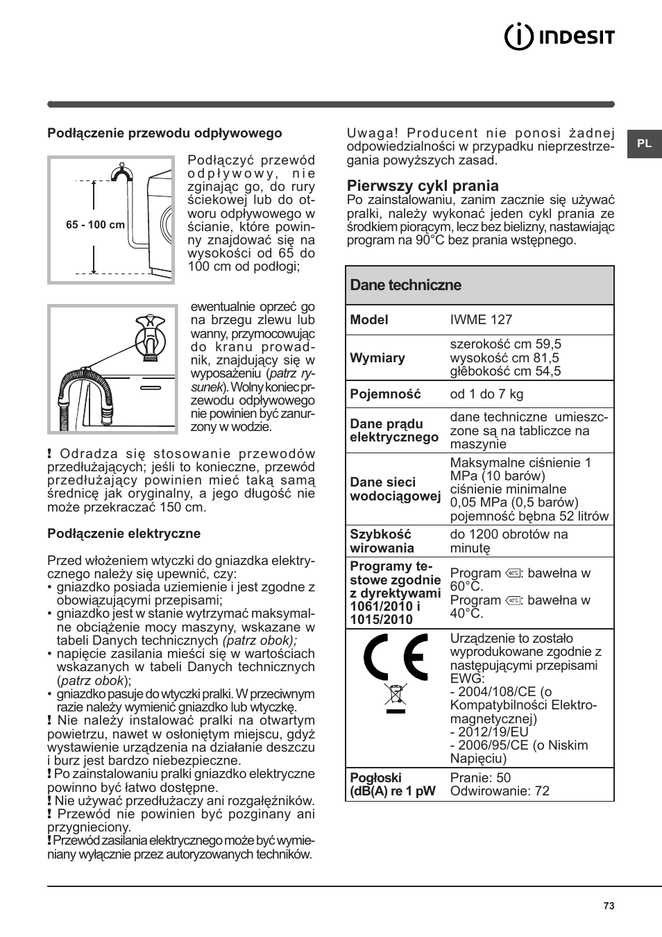Indesit IWME-127-EU User Manual | Page 73 / 84