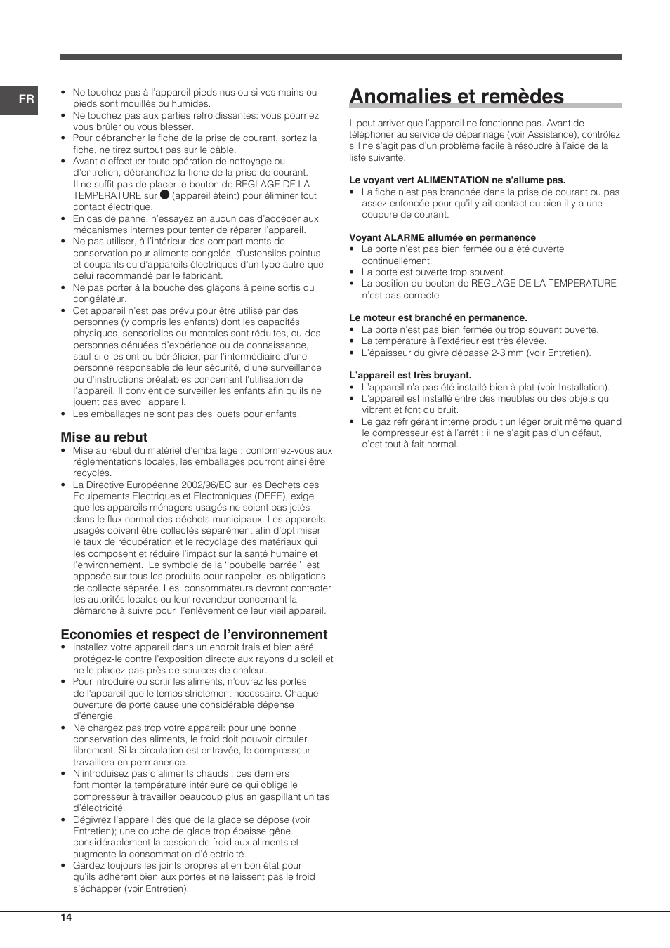 Anomalies et remèdes, Mise au rebut, Economies et respect de l’environnement | Indesit UIAA-12-S.1 User Manual | Page 14 / 28