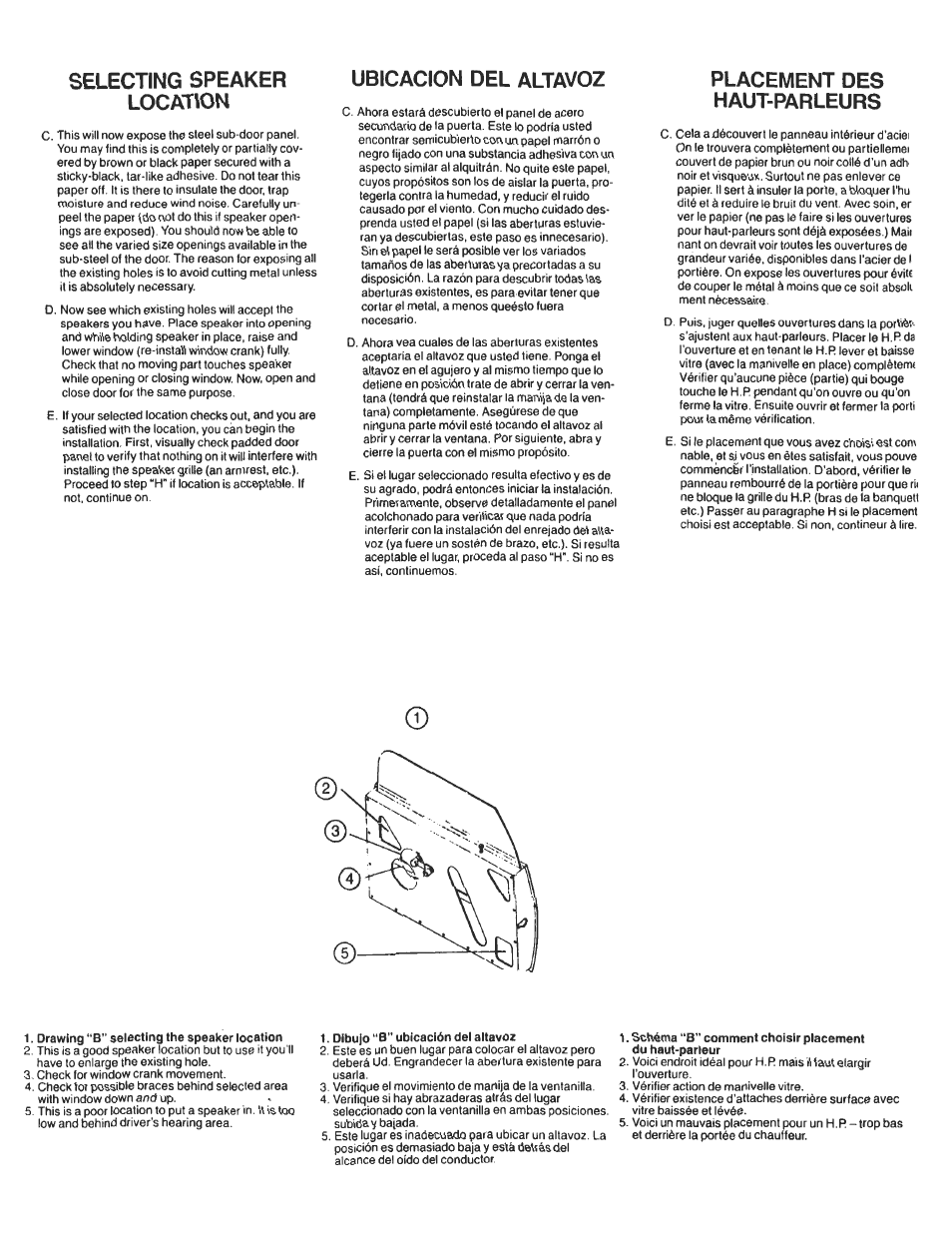 Selecting speaker location, Ubicacion del altavoz, Placement des haut-parleurs | Audiovox Speaker User Manual | Page 5 / 9