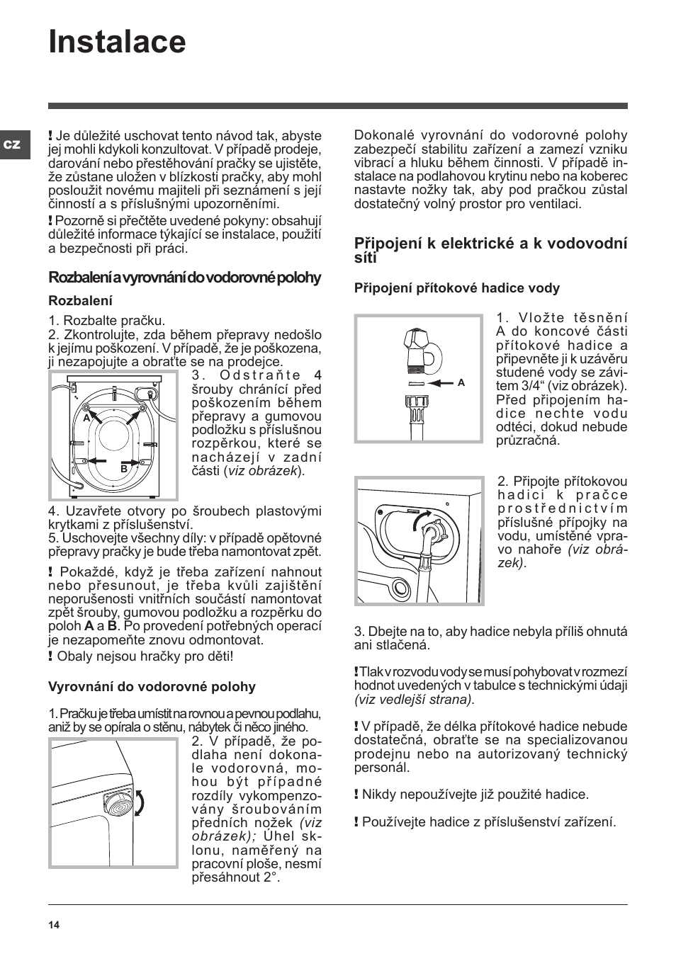 Instalace | Indesit IWUD-41051-C-ECO-EU User Manual | Page 14 / 72