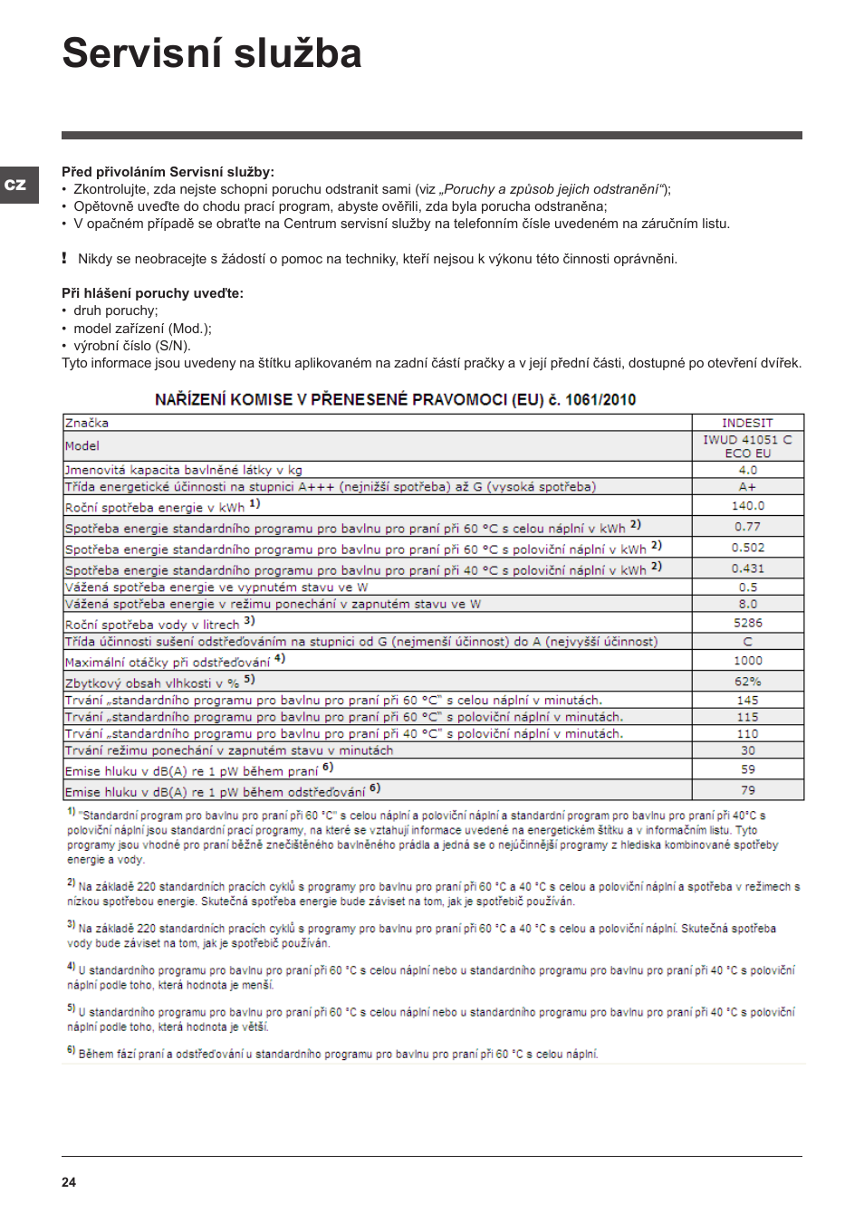 Servisní služba | Indesit IWUD-41051-C-ECO-EU User Manual | Page 24 / 72