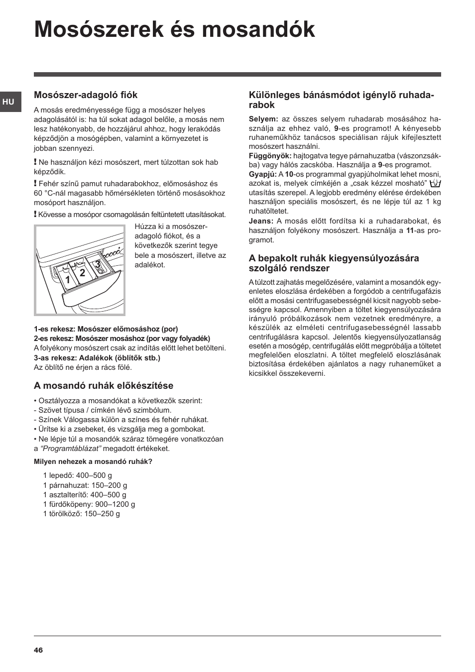 Mosószerek és mosandók | Indesit IWUD-41051-C-ECO-EU User Manual | Page 46 / 72