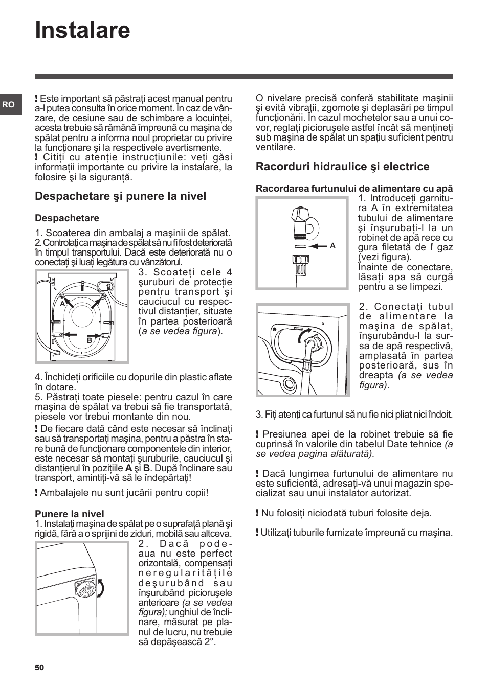 Instalare | Indesit IWUD-41051-C-ECO-EU User Manual | Page 50 / 72