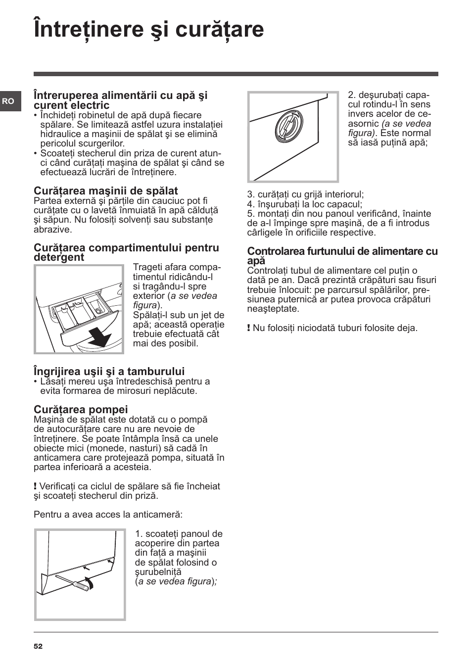 Întreţinere şi curăţare | Indesit IWUD-41051-C-ECO-EU User Manual | Page 52 / 72