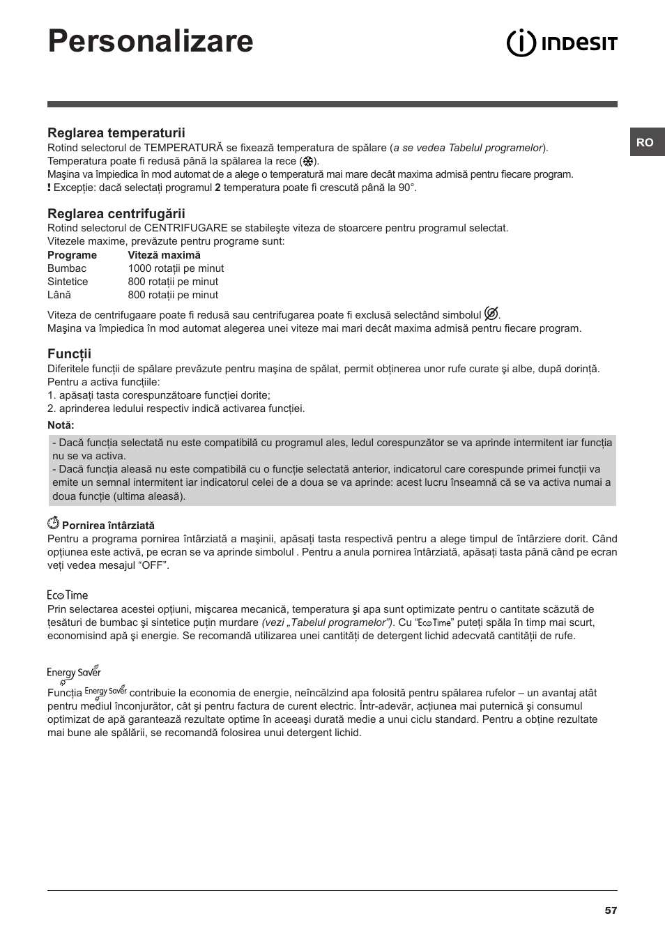 Personalizare | Indesit IWUD-41051-C-ECO-EU User Manual | Page 57 / 72