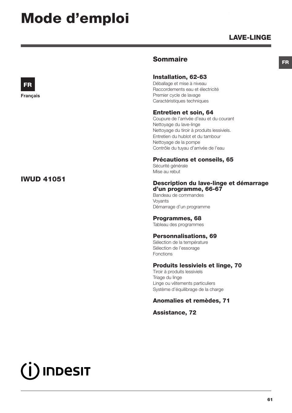 Mode d’emploi | Indesit IWUD-41051-C-ECO-EU User Manual | Page 61 / 72
