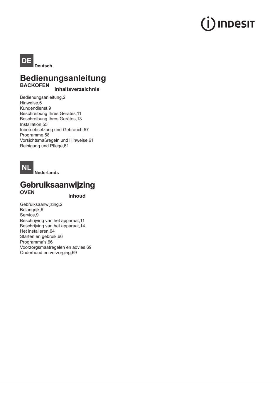 Bedienungsanleitung, Gebruiksaanwijzing | Indesit IF-88-K-GP.A-IX-S User Manual | Page 2 / 72