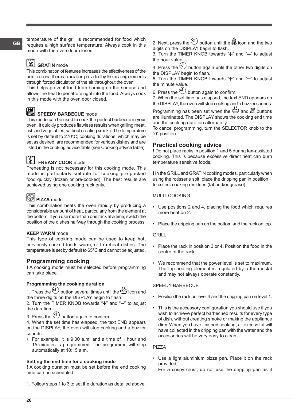 Programming cooking, Practical cooking advice | Indesit IF-88-K-GP.A-IX-S User Manual | Page 26 / 72