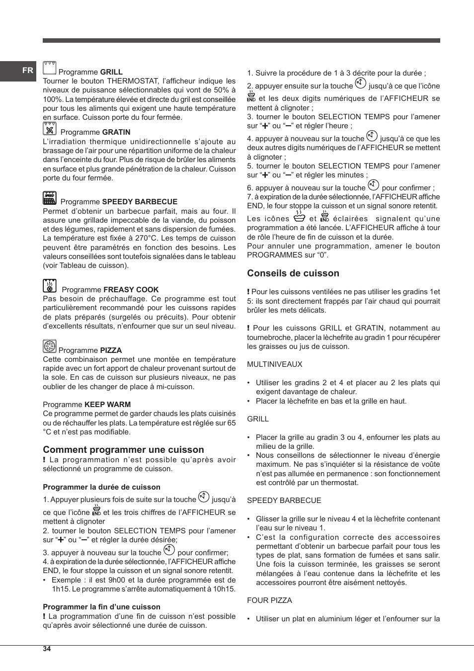 Comment programmer une cuisson, Conseils de cuisson | Indesit IF-88-K-GP.A-IX-S User Manual | Page 34 / 72