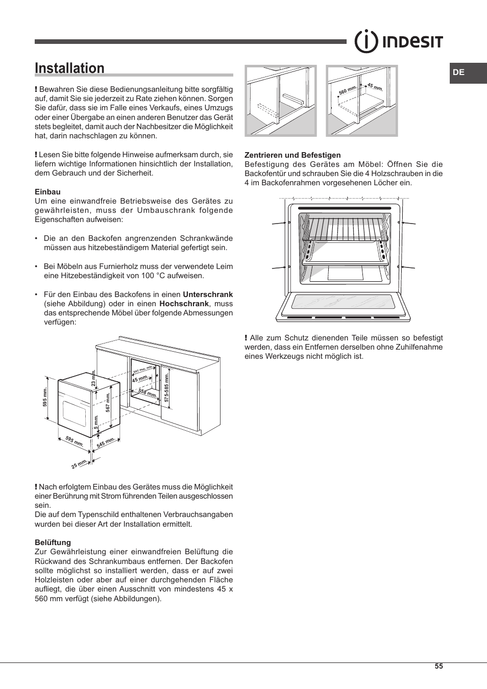 Installation | Indesit IF-88-K-GP.A-IX-S User Manual | Page 55 / 72