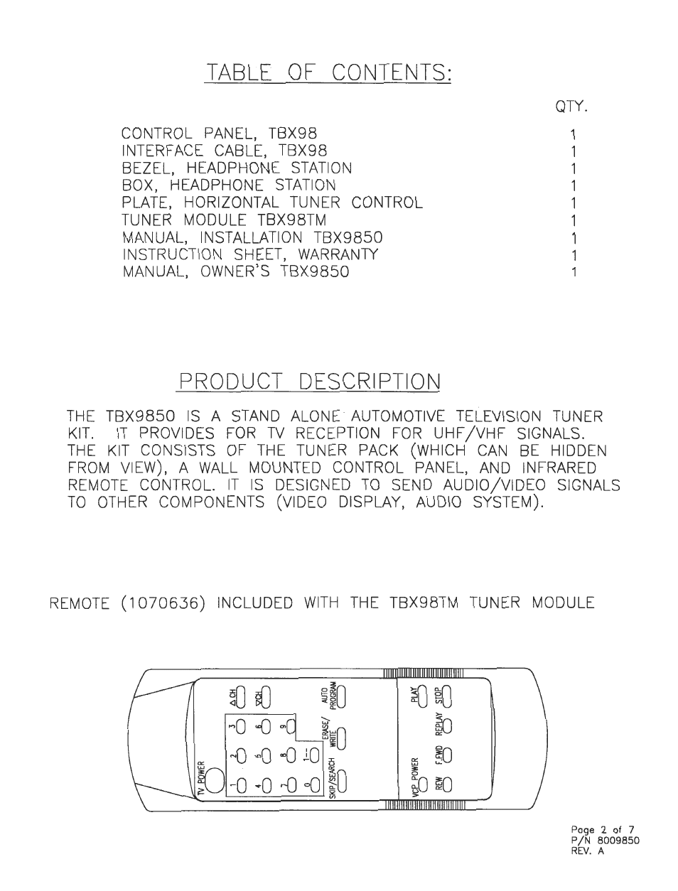 Audiovox TBX9850 User Manual | Page 2 / 7