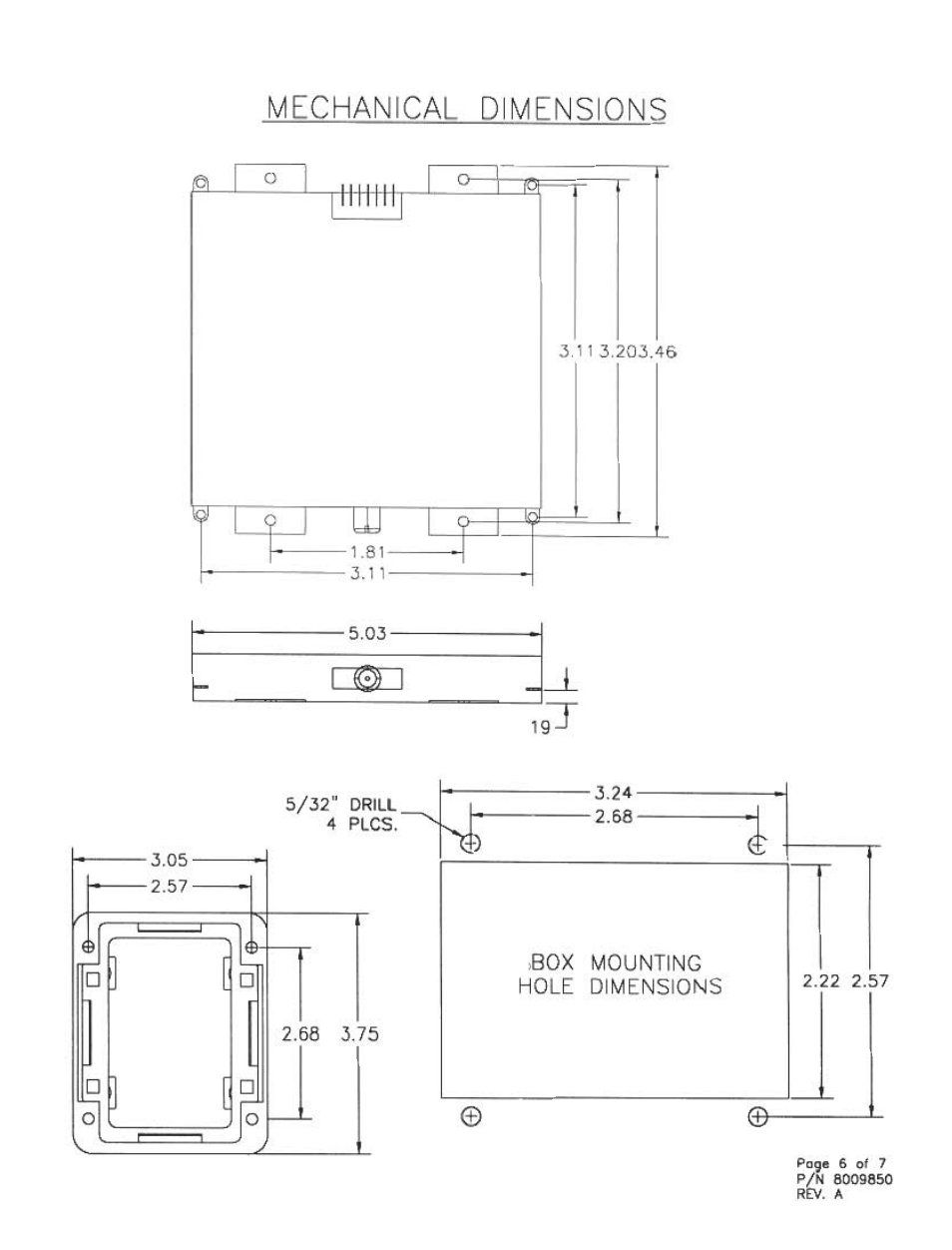 Mechanical dimensions | Audiovox TBX9850 User Manual | Page 6 / 7