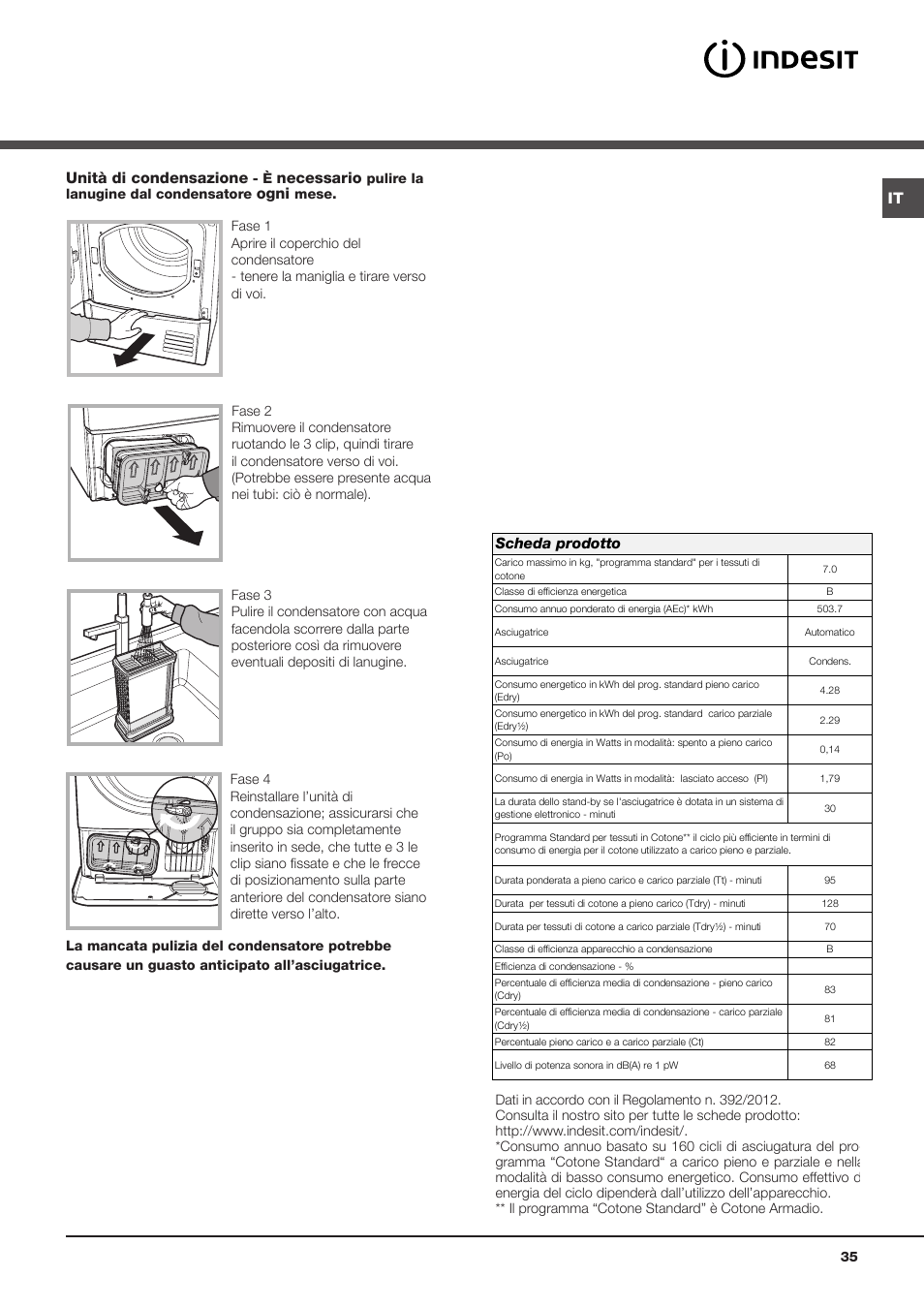 It unità di condensazione, Necessario, Ogni | Indesit IDCA-735-B-(EU) User Manual | Page 35 / 80