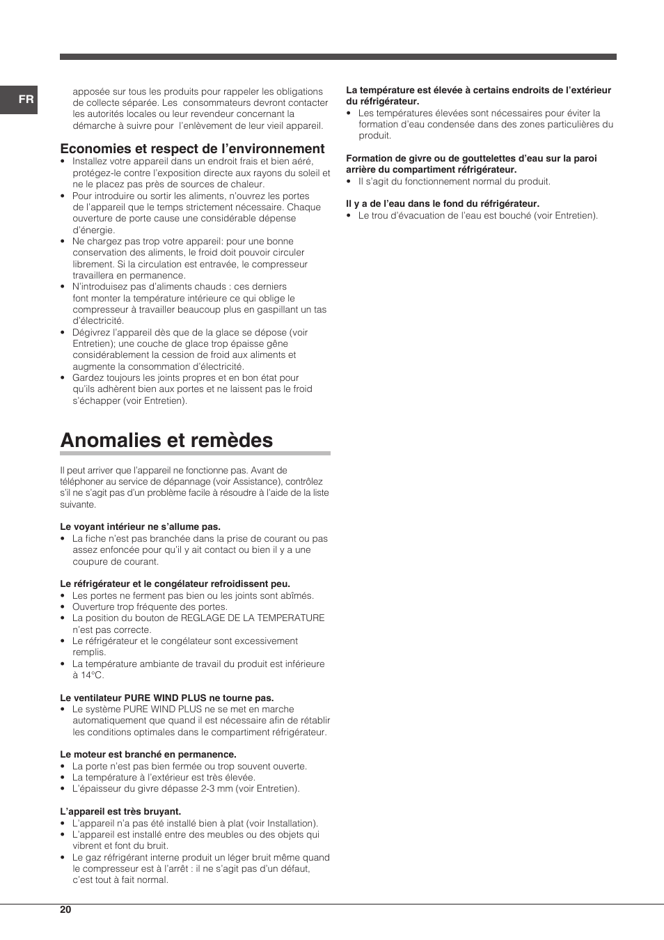 Anomalies et remèdes, Economies et respect de l’environnement | Indesit TAAN-5-V-NX User Manual | Page 20 / 72