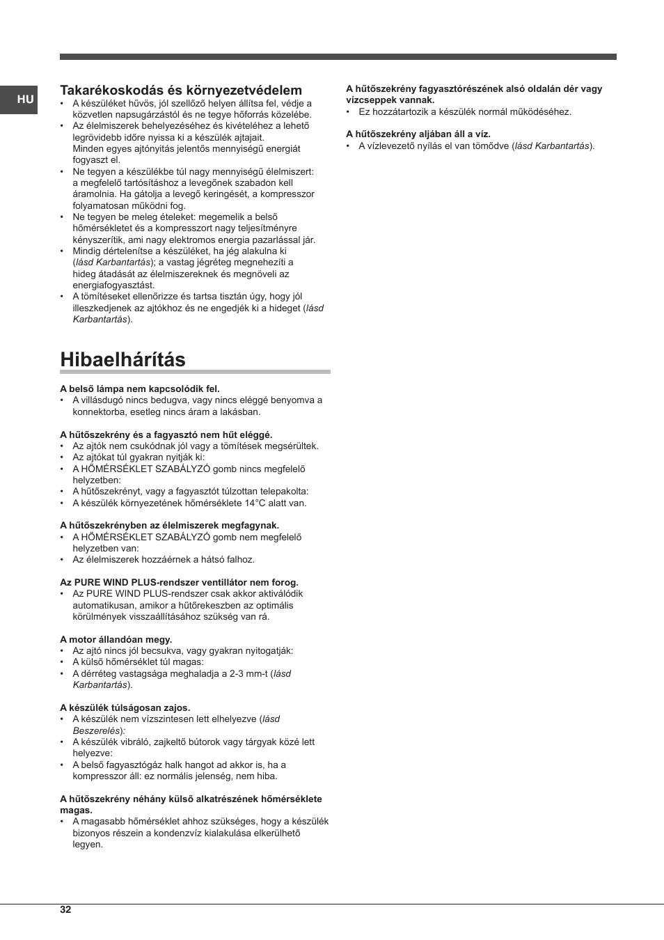 Hibaelhárítás, Takarékoskodás és környezetvédelem | Indesit TAAN-5-V-NX User Manual | Page 32 / 72