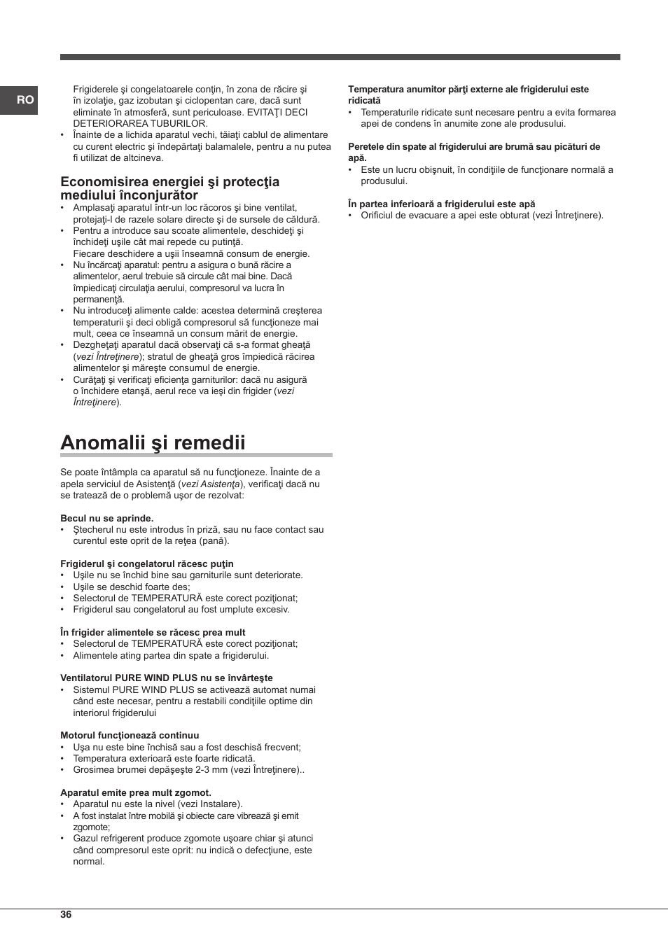 Anomalii şi remedii | Indesit TAAN-5-V-NX User Manual | Page 36 / 72