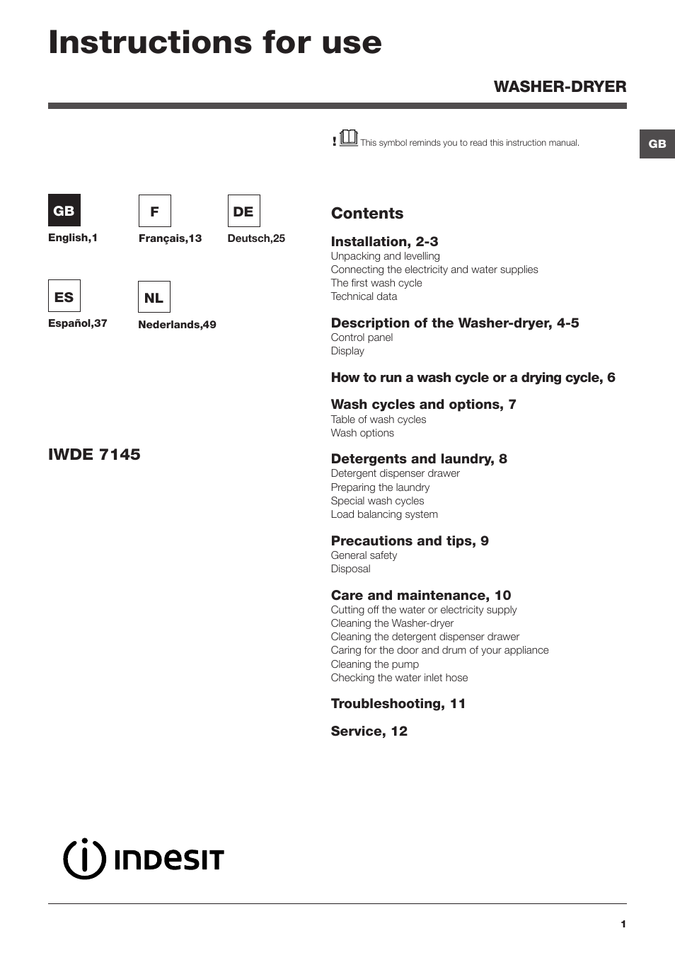 Indesit IWDE-7145-B-(EU) User Manual | 60 pages