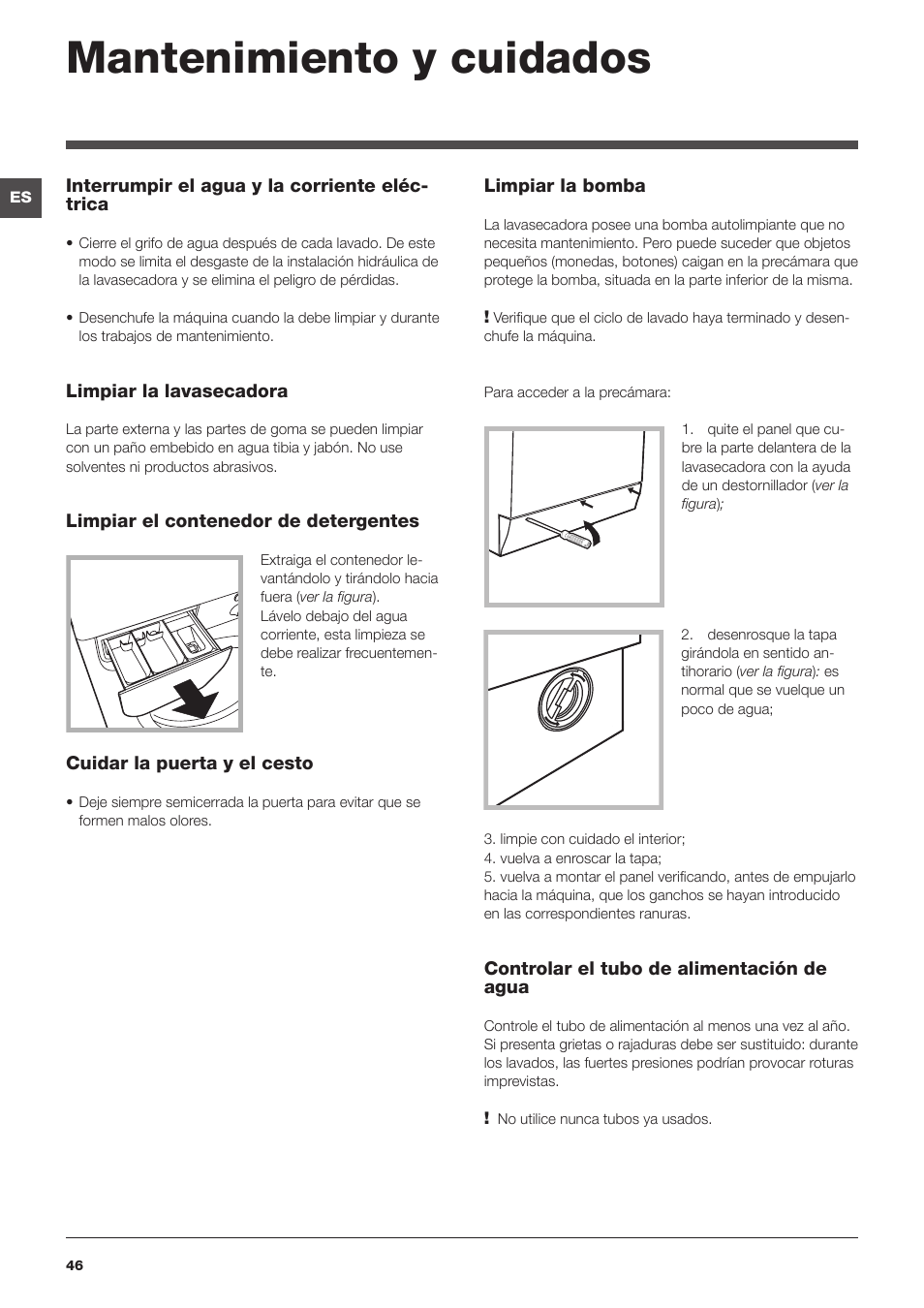 Mantenimiento y cuidados | Indesit IWDE-7145-B-(EU) User Manual | Page 46 / 60