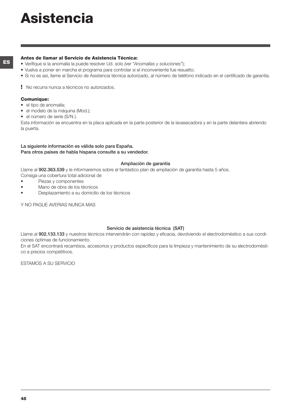 Asistencia | Indesit IWDE-7145-B-(EU) User Manual | Page 48 / 60