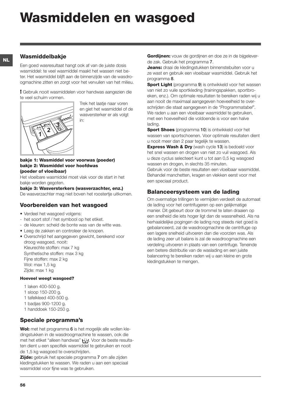 Wasmiddelen en wasgoed | Indesit IWDE-7145-B-(EU) User Manual | Page 56 / 60