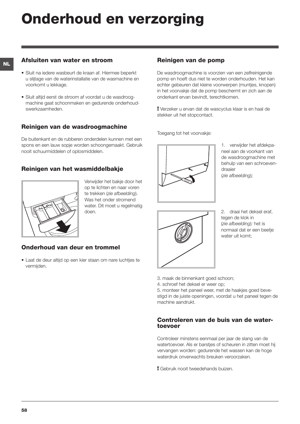 Onderhoud en verzorging | Indesit IWDE-7145-B-(EU) User Manual | Page 58 / 60