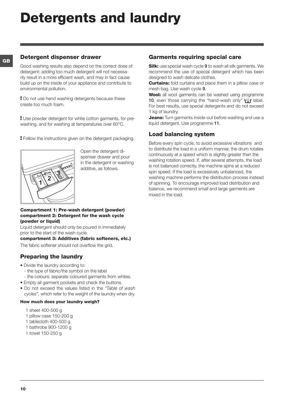 Detergents and laundry | Indesit IWUC-41051-C-ECO-EU User Manual | Page 10 / 48