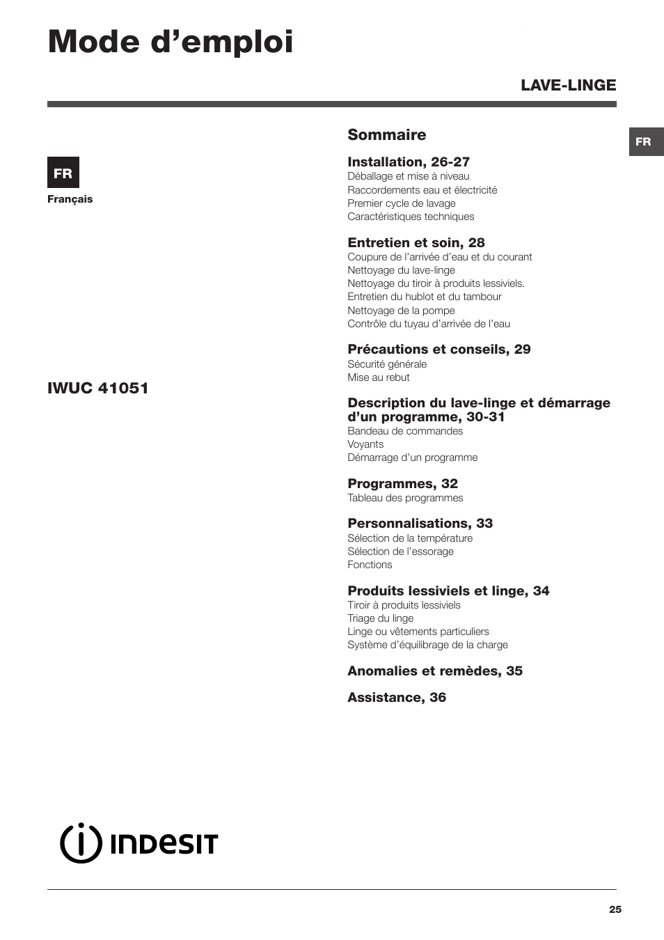 Mode d’emploi | Indesit IWUC-41051-C-ECO-EU User Manual | Page 25 / 48