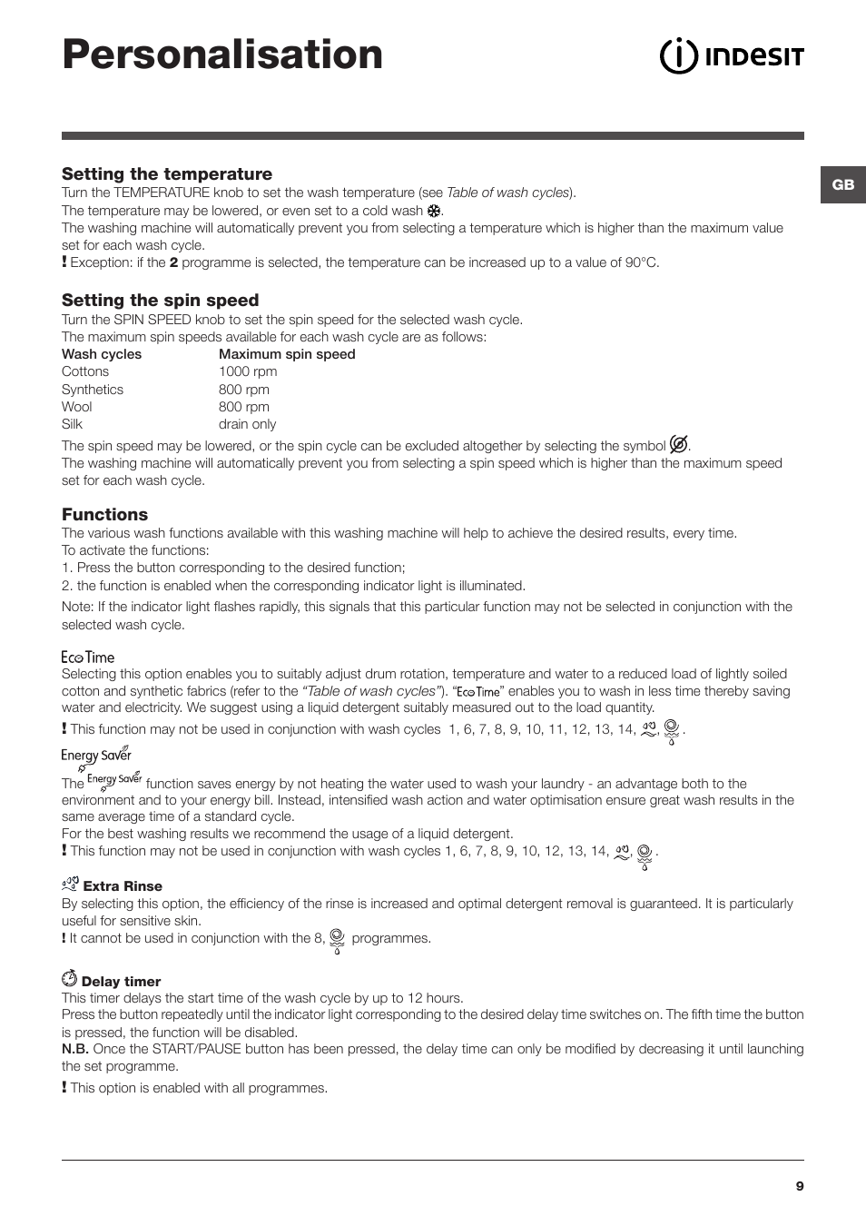 Personalisation | Indesit IWUC-41051-C-ECO-EU User Manual | Page 9 / 48