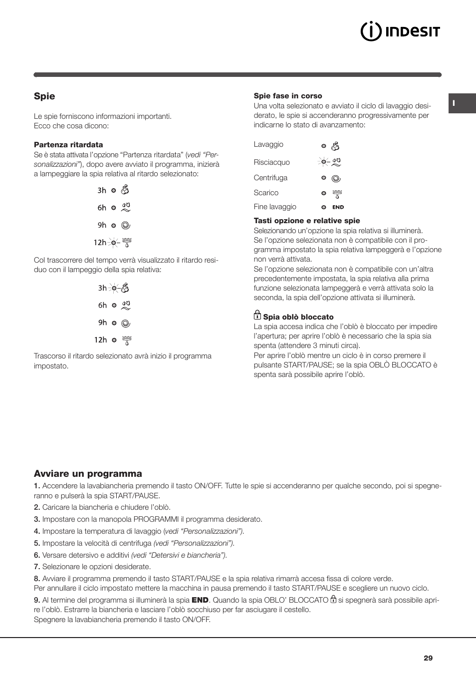 Spie, Avviare un programma | Indesit IWC-81051-C-ECO(EU) User Manual | Page 29 / 60