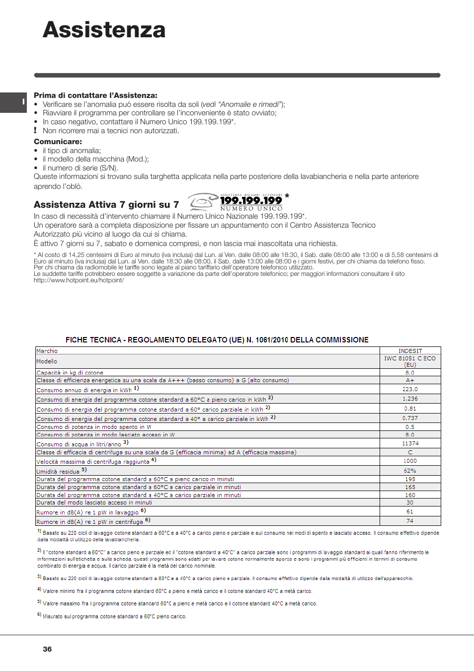 Assistenza | Indesit IWC-81051-C-ECO(EU) User Manual | Page 36 / 60