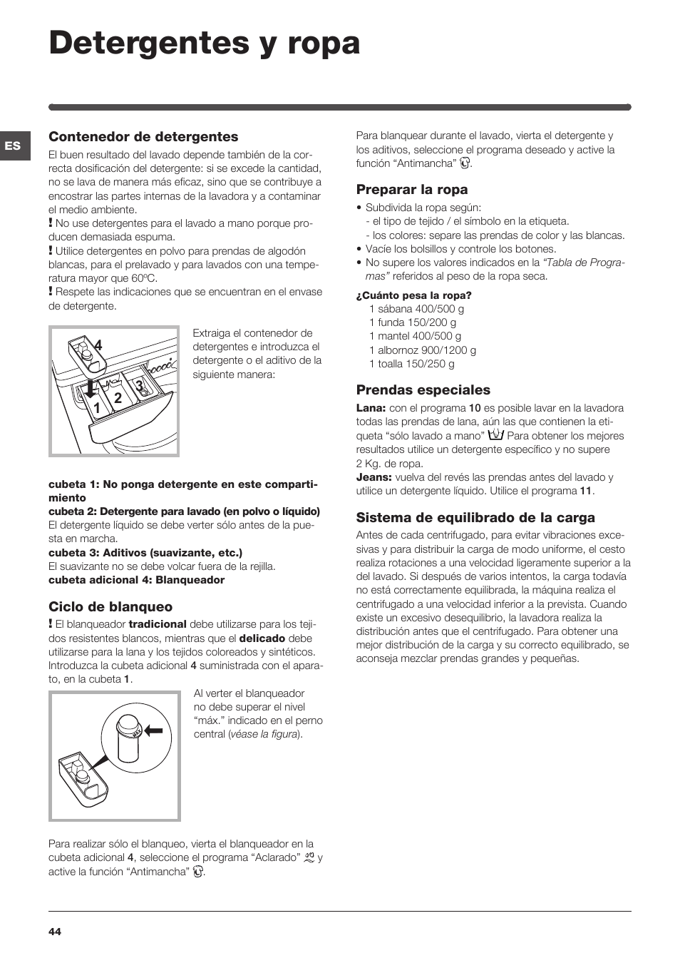 Detergentes y ropa | Indesit IWC-81051-C-ECO(EU) User Manual | Page 44 / 60