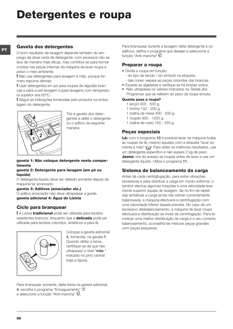 Detergentes e roupa | Indesit IWC-81051-C-ECO(EU) User Manual | Page 56 / 60