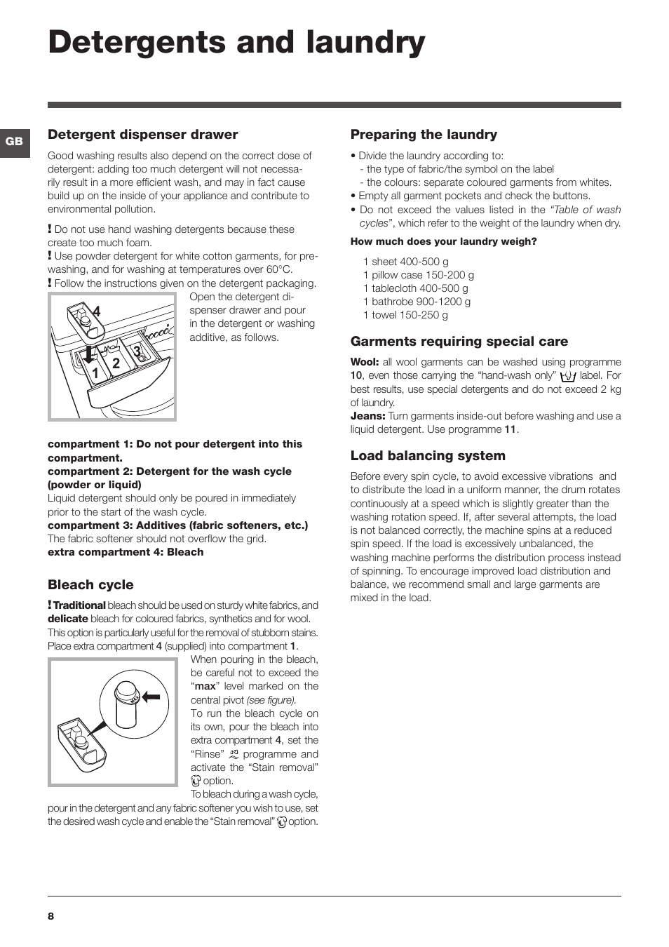 Detergents and laundry | Indesit IWC-81051-C-ECO(EU) User Manual | Page 8 / 60
