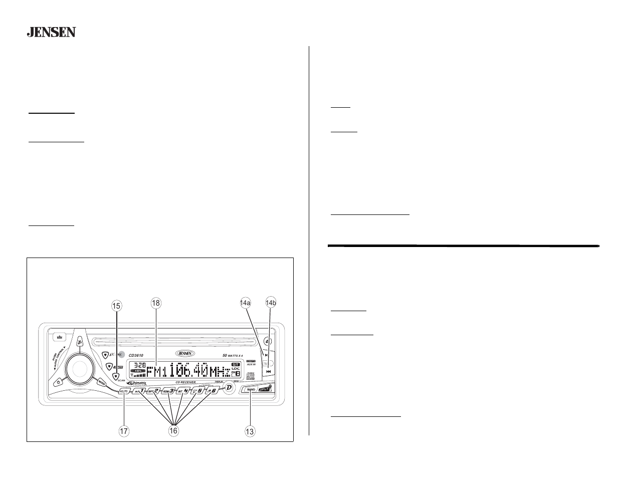 Cd3610, Tuner operation, Operación de la radio | Fonctionnement de la radio | Audiovox CD 3610 User Manual | Page 14 / 21