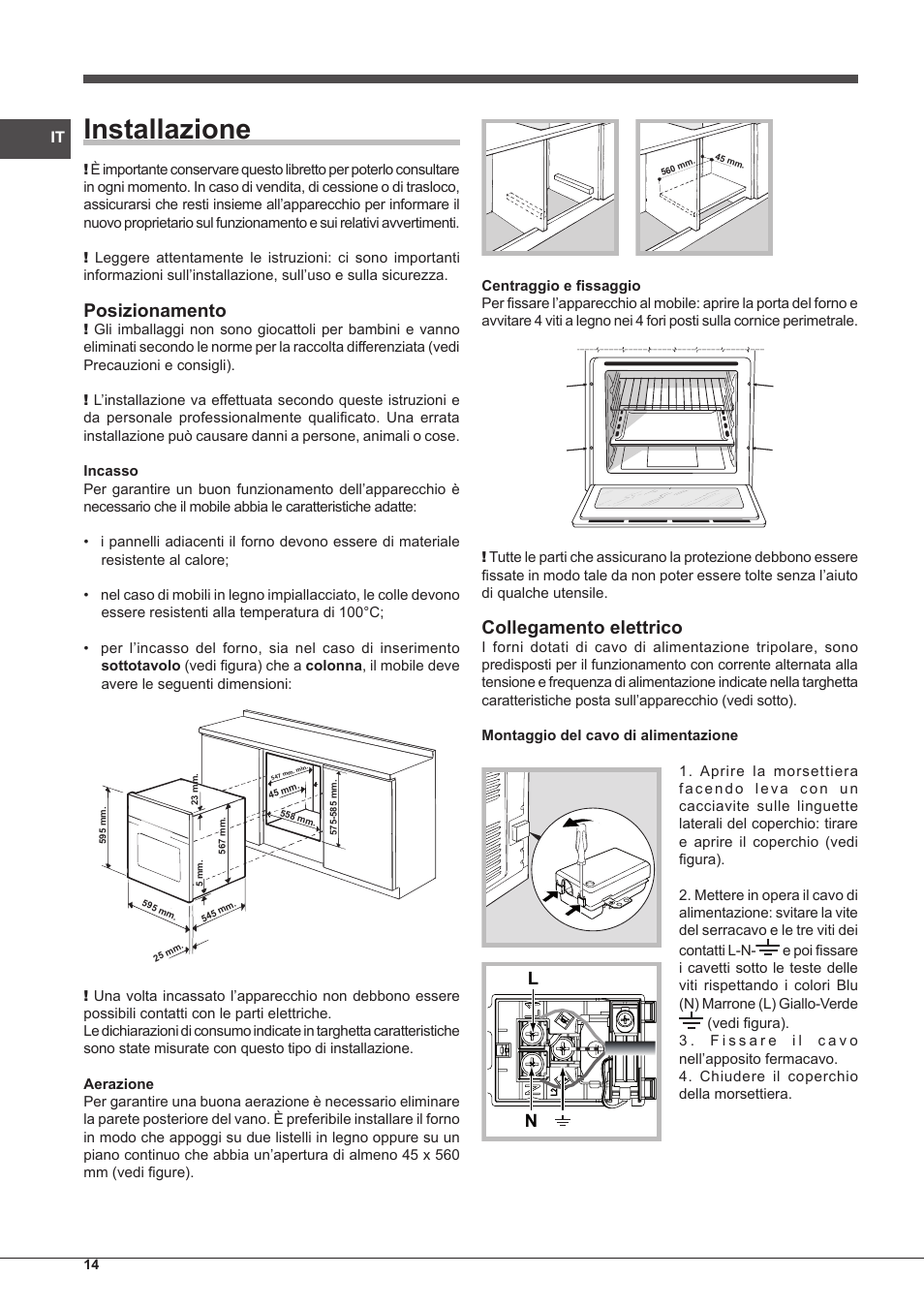 Installazione, Posizionamento, Collegamento elettrico | Indesit FIM-53-K.A-(WH)-S User Manual | Page 14 / 76