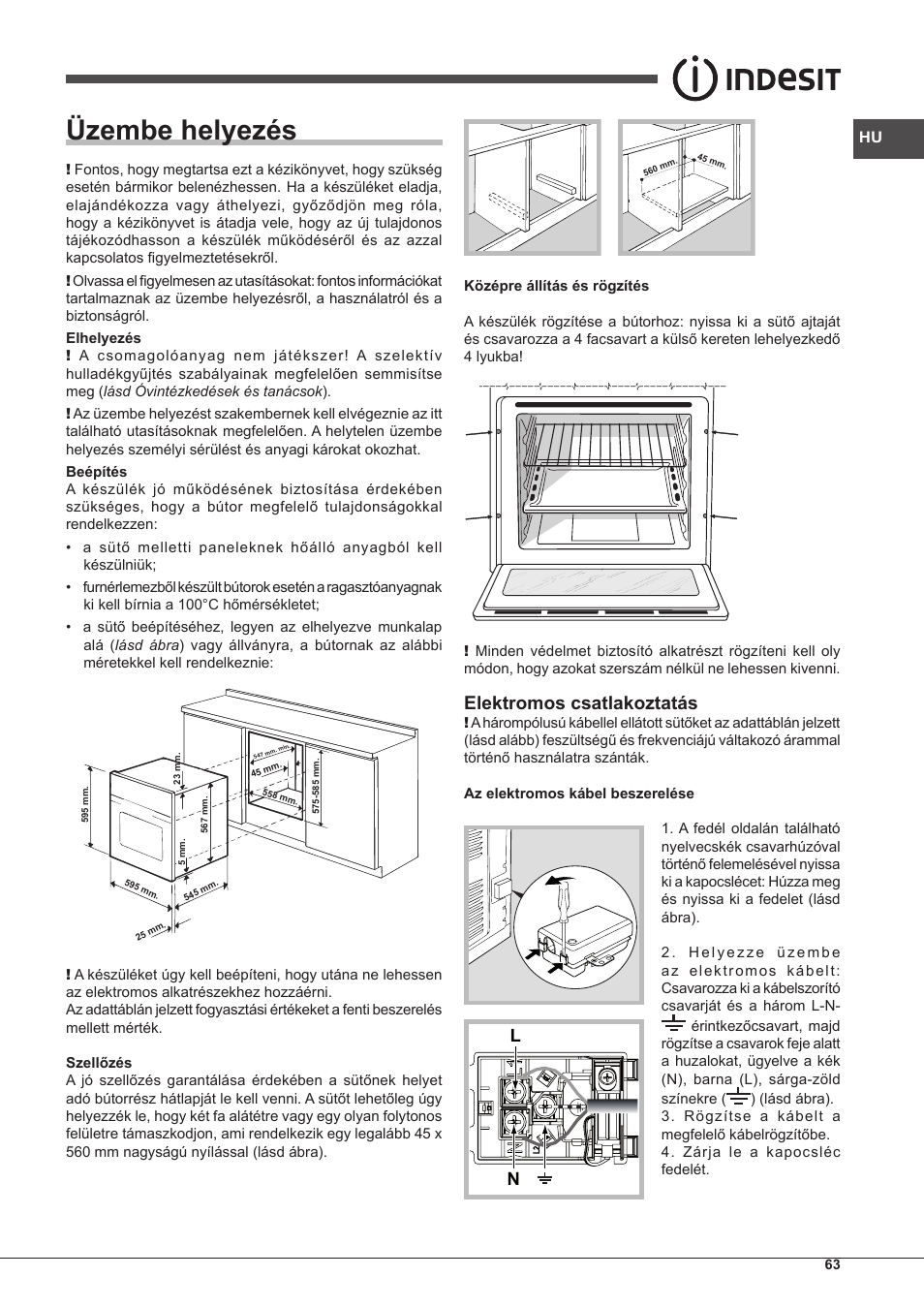 Üzembe helyezés, Elektromos csatlakoztatás | Indesit FIM-53-K.A-(WH)-S User Manual | Page 63 / 76