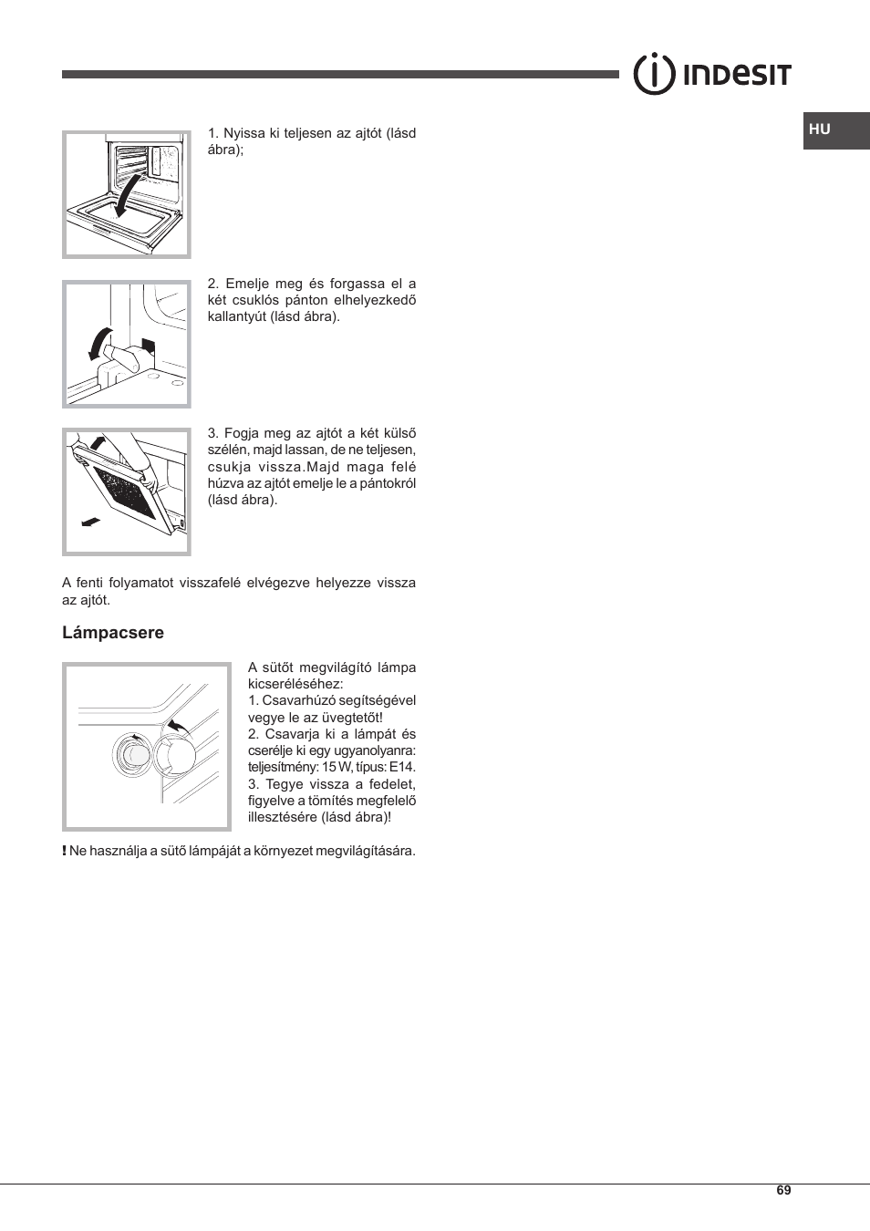 Lámpacsere | Indesit FIM-53-K.A-(WH)-S User Manual | Page 69 / 76