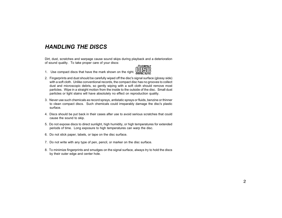 Handling the discs | Audiovox CDC-825 User Manual | Page 3 / 12