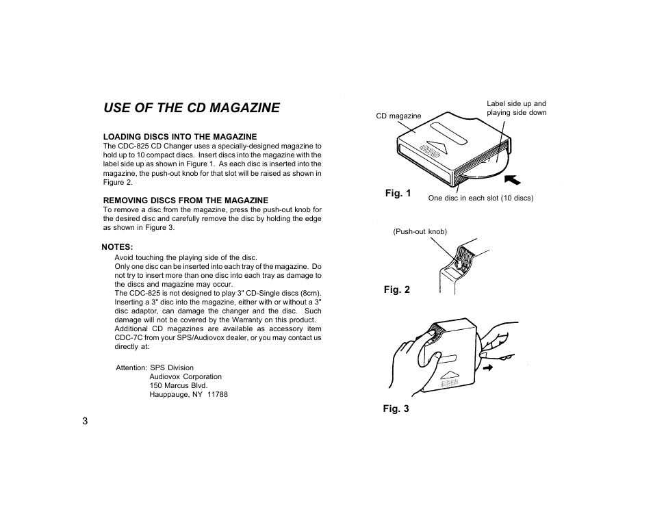 Use of the cd magazine | Audiovox CDC-825 User Manual | Page 4 / 12