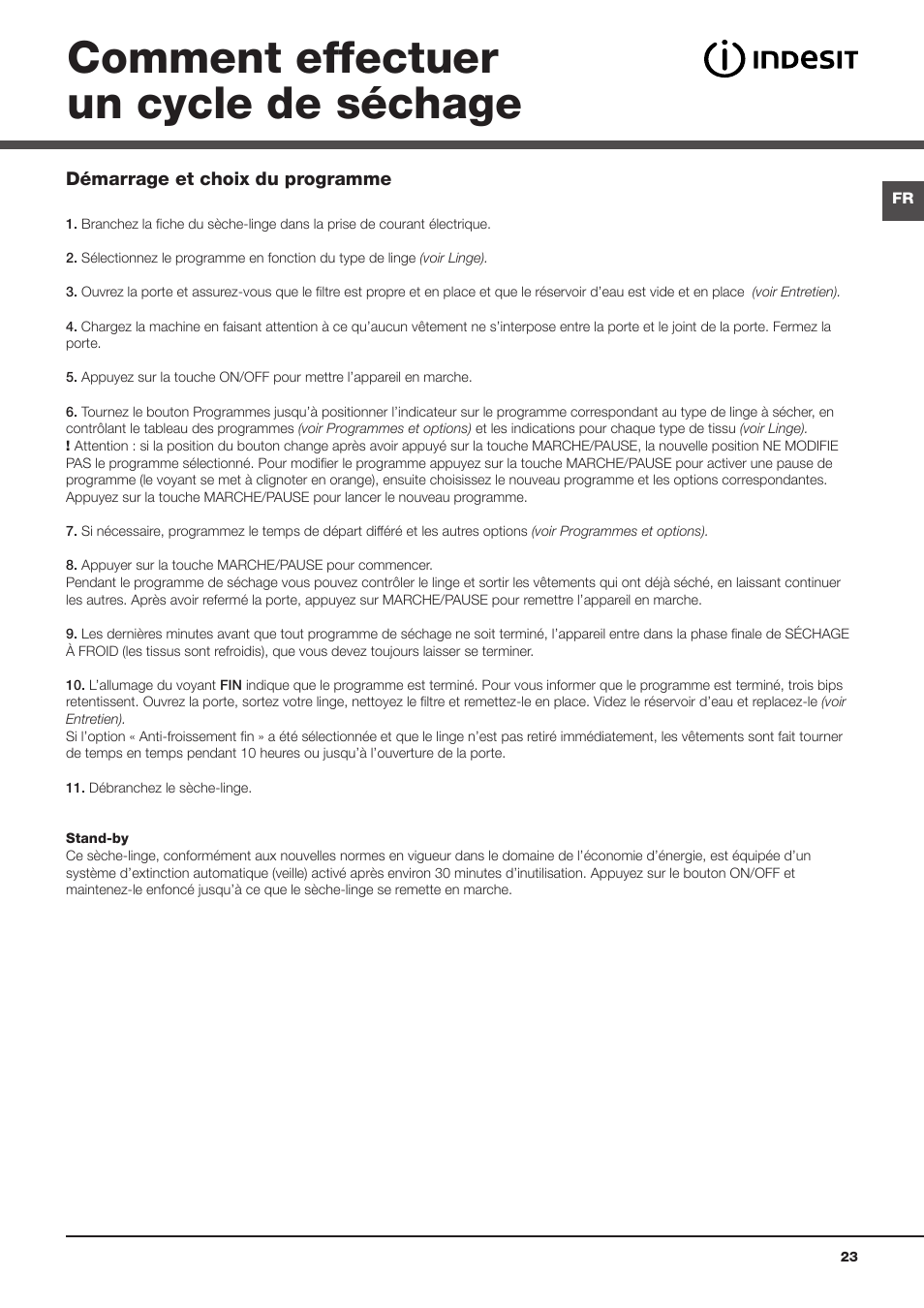 Comment effectuer un cycle de séchage | Indesit IDCA-G35-S-ECO-(EU) User Manual | Page 23 / 64