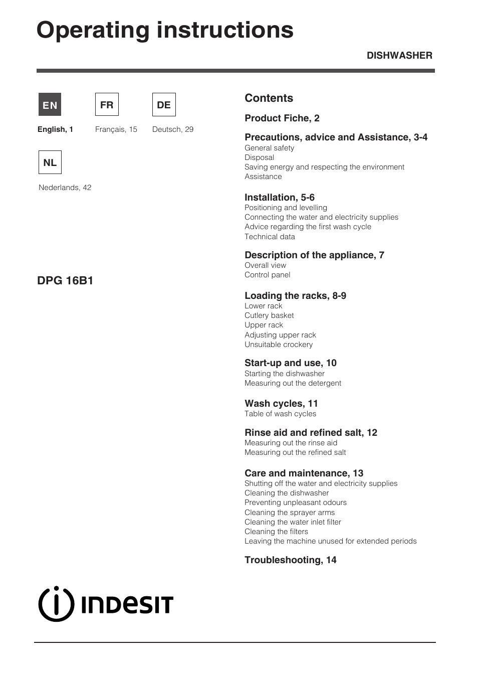 Indesit DPG-16B1-CA-NX-EU User Manual | 56 pages
