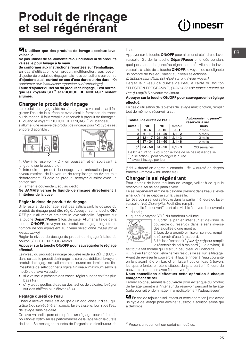Produit de rinçage et sel régénérant, Charger le produit de rinçage, Charger le sel régénérant | Indesit DPG-16B1-CA-NX-EU User Manual | Page 25 / 56