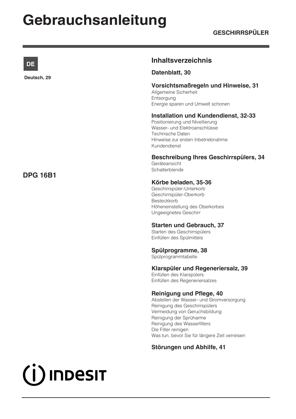 11565101_de, Gebrauchsanleitung | Indesit DPG-16B1-CA-NX-EU User Manual | Page 29 / 56