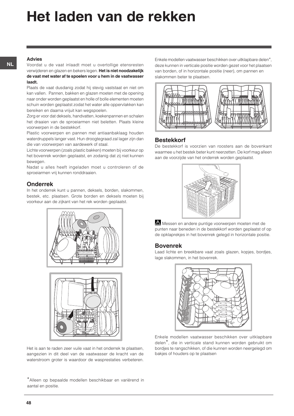 Het laden van de rekken | Indesit DPG-16B1-CA-NX-EU User Manual | Page 48 / 56