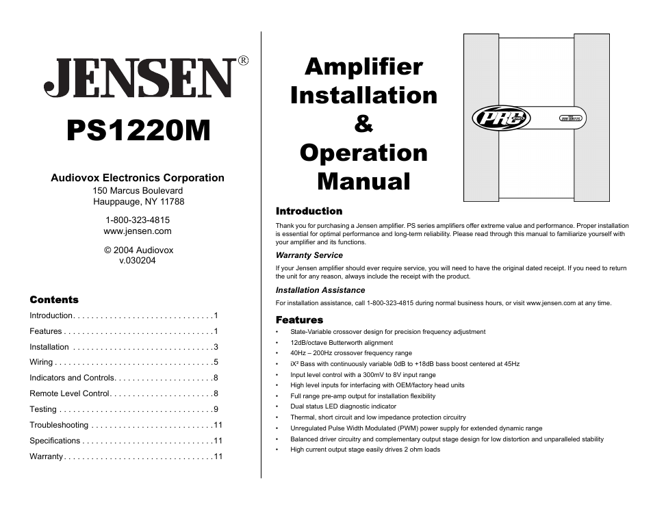 Audiovox Jensen PS1220M User Manual | 14 pages