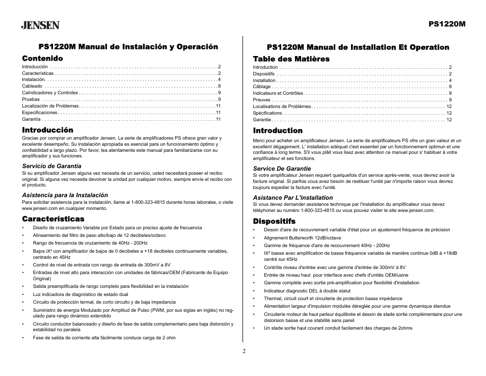 Audiovox Jensen PS1220M User Manual | Page 2 / 14