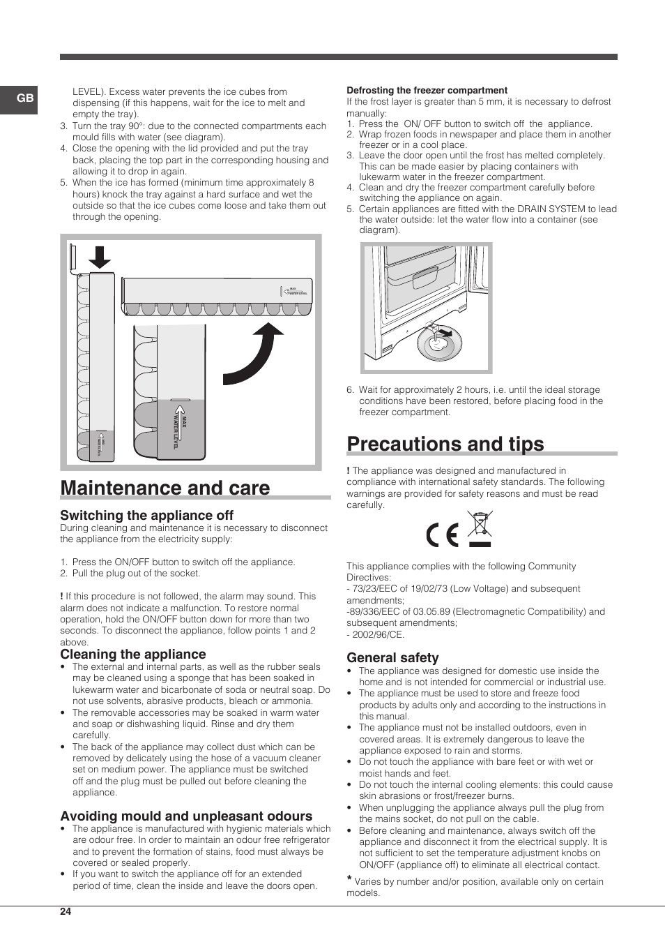 Maintenance and care, Precautions and tips, Switching the appliance off | Cleaning the appliance, Avoiding mould and unpleasant odours, General safety | Indesit UIAA-22-Y User Manual | Page 24 / 52