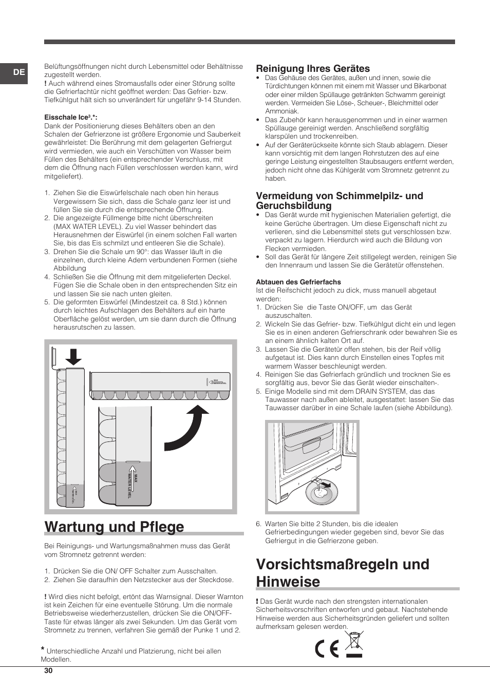 Wartung und pflege, Vorsichtsmaßregeln und hinweise, Reinigung ihres gerätes | Vermeidung von schimmelpilz- und geruchsbildung | Indesit UIAA-22-Y User Manual | Page 30 / 52