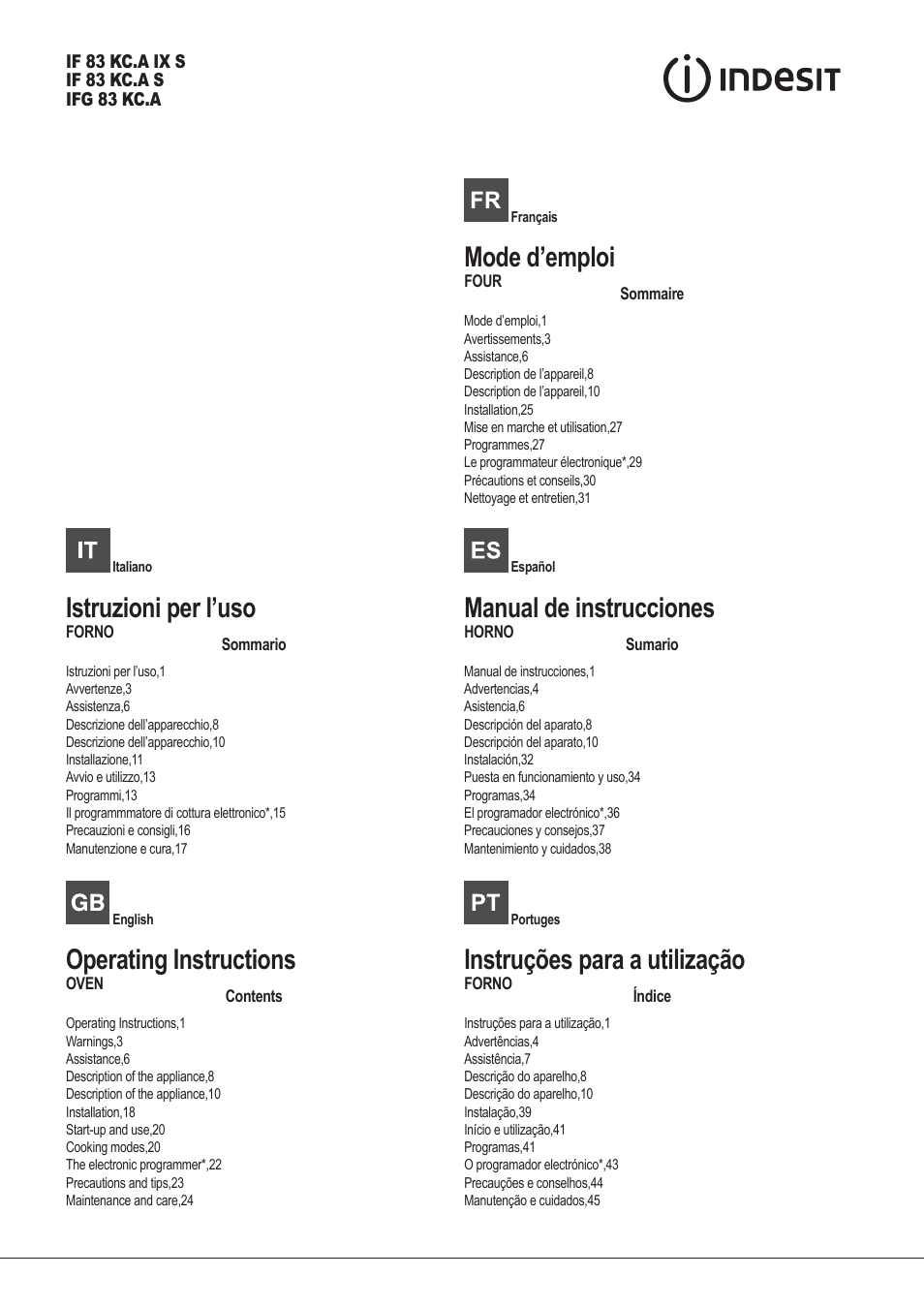 Indesit IFG-83-KC.A-(TD) User Manual | 60 pages